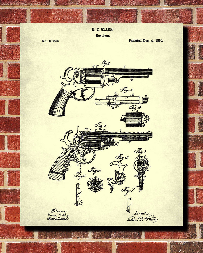 Handgun Patent Poster Revolver Art Firearm Print - OnTrendAndFab