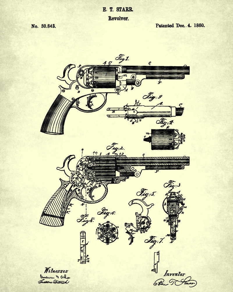 Handgun Patent Poster Revolver Art Firearm Print - OnTrendAndFab