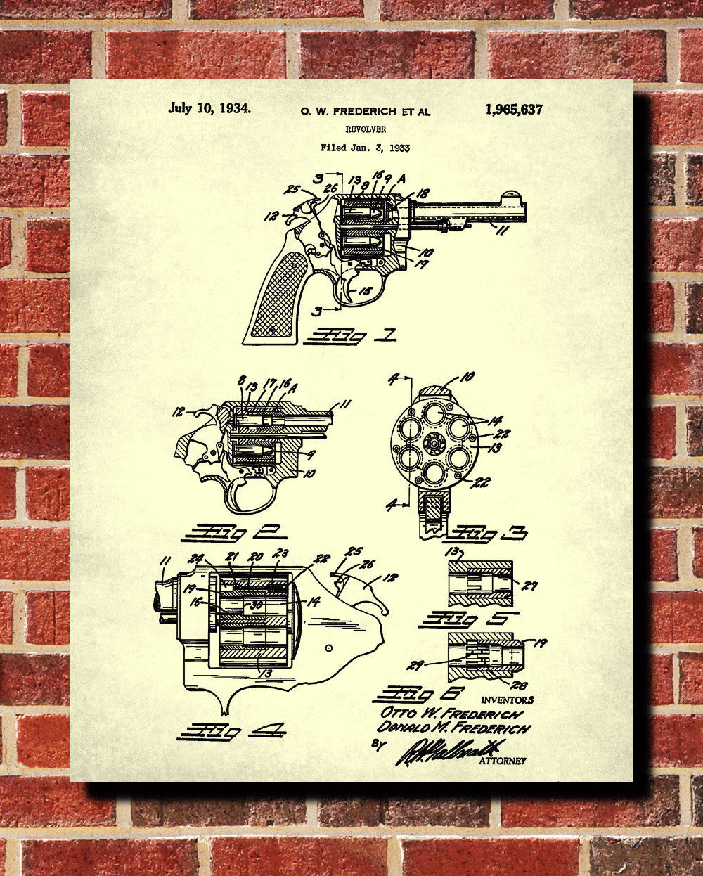 Handgun Patent Poster Revolver Art Weapons Print - OnTrendAndFab