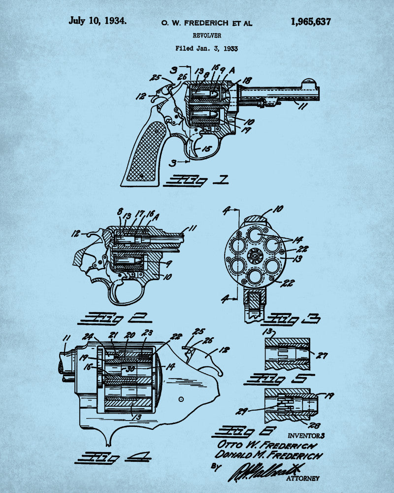 Handgun Patent Poster Revolver Art Weapons Print - OnTrendAndFab