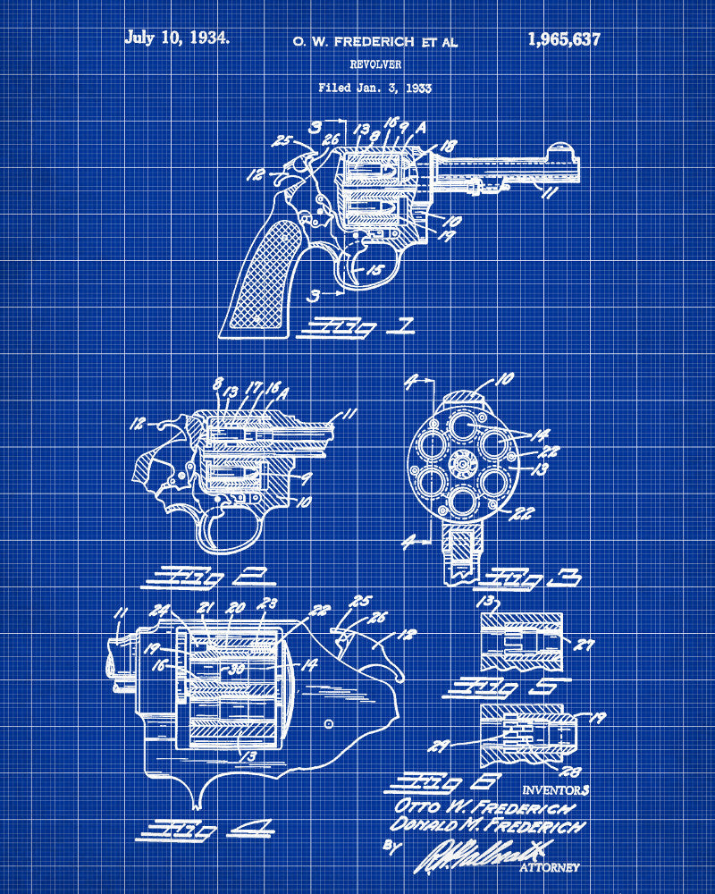 Handgun Patent Poster Revolver Art Weapons Print - OnTrendAndFab