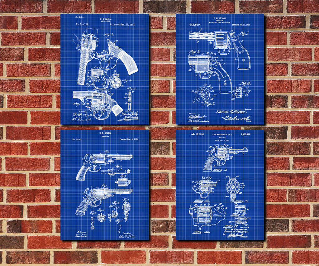 Revolver Patent Posters Firearm Art Weapons Set 4 Prints - OnTrendAndFab