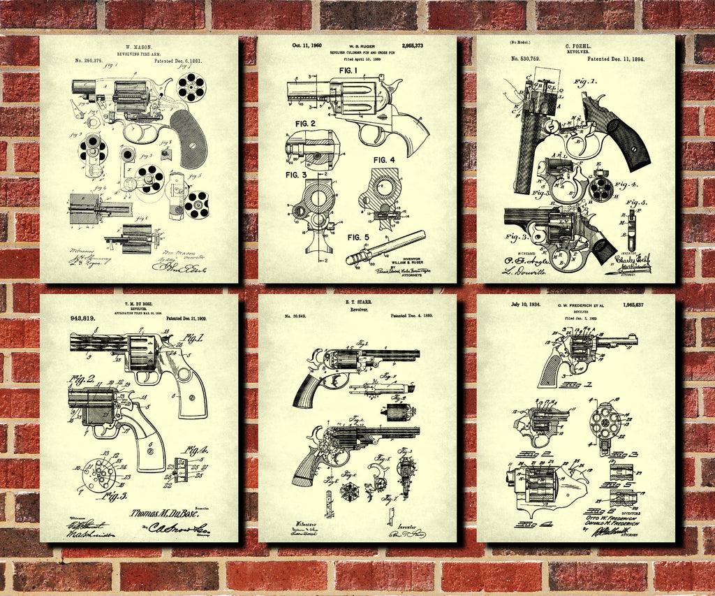 Revolver Patent Posters Firearm Art Weapons Prints - OnTrendAndFab