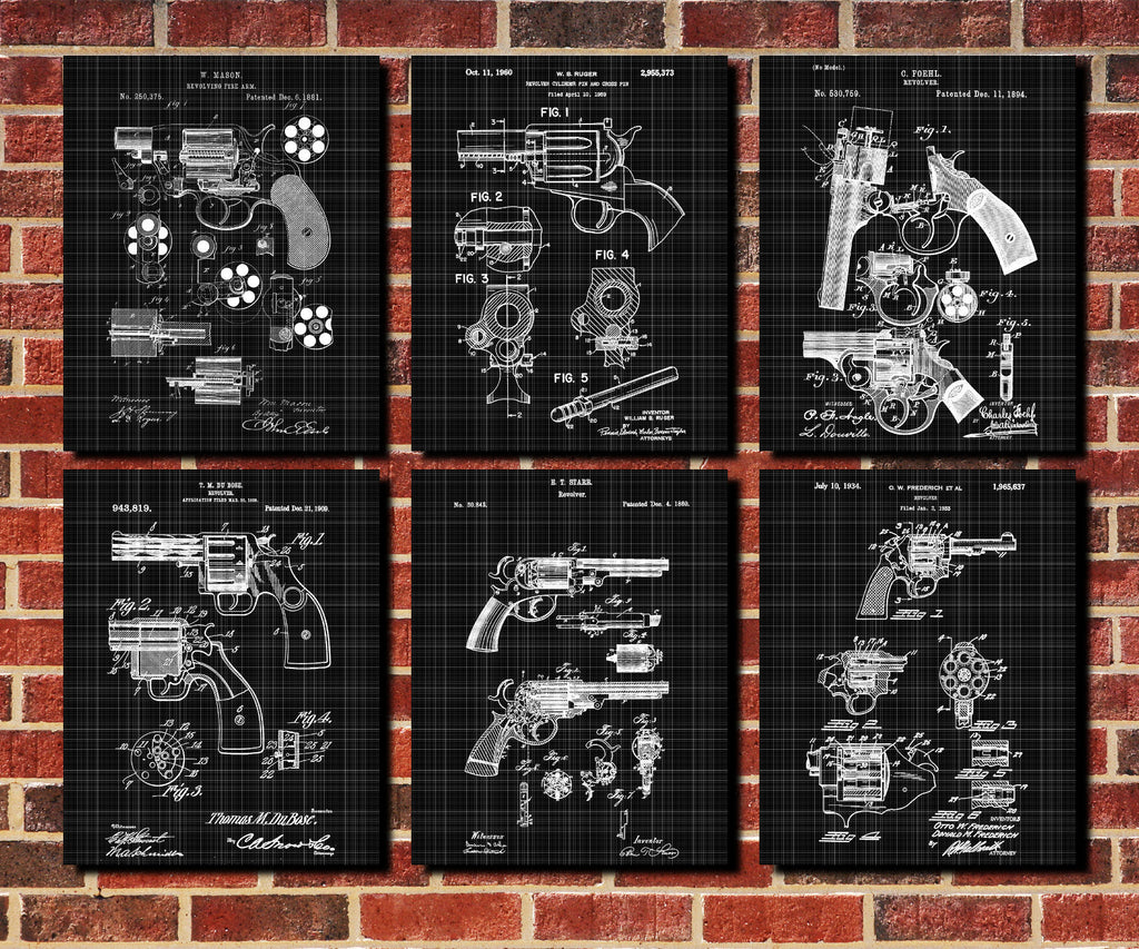 Revolver Patent Posters Firearm Art Weapons Prints - OnTrendAndFab