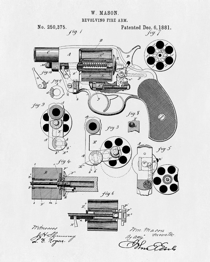 Revolver Patent Print Gun Poster Handgun Firearm Wall Art - OnTrendAndFab