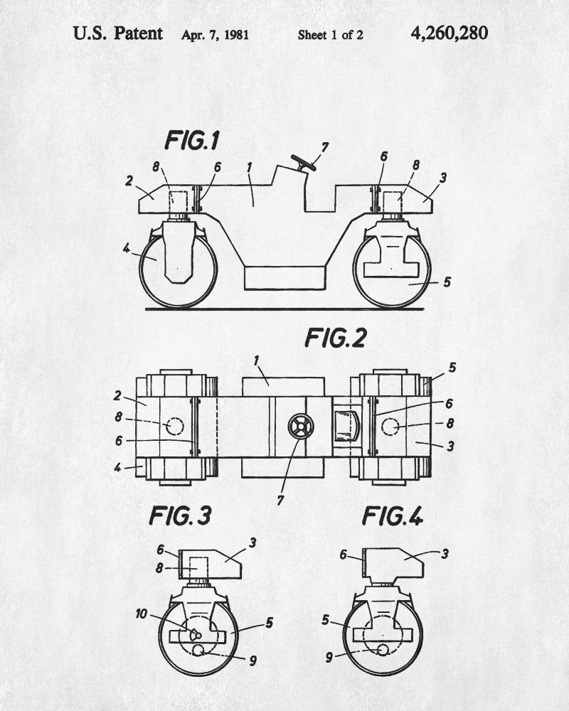 Road Roller Patent Print Construction Blueprint Poster