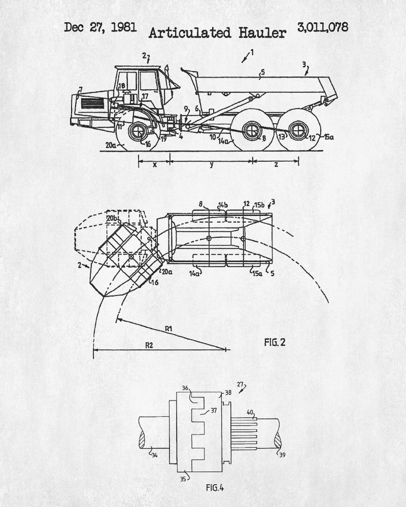 Rock Truck Patent Print Mining Equipment Poster Klondike Gold Rush