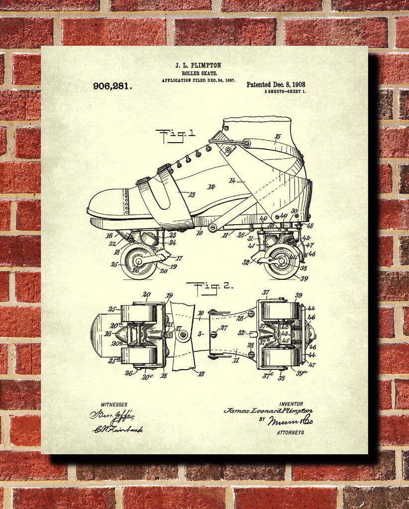 Roller Skate Patent Print Skating Blueprint Sports Poster - OnTrendAndFab