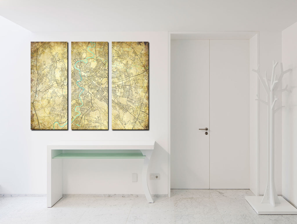 Rome Street Map 3 Panel Canvas Wall Map