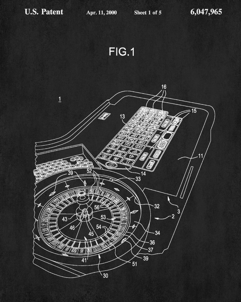 Roulette Wheel Patent Poster Gambling Art Casino Print - OnTrendAndFab