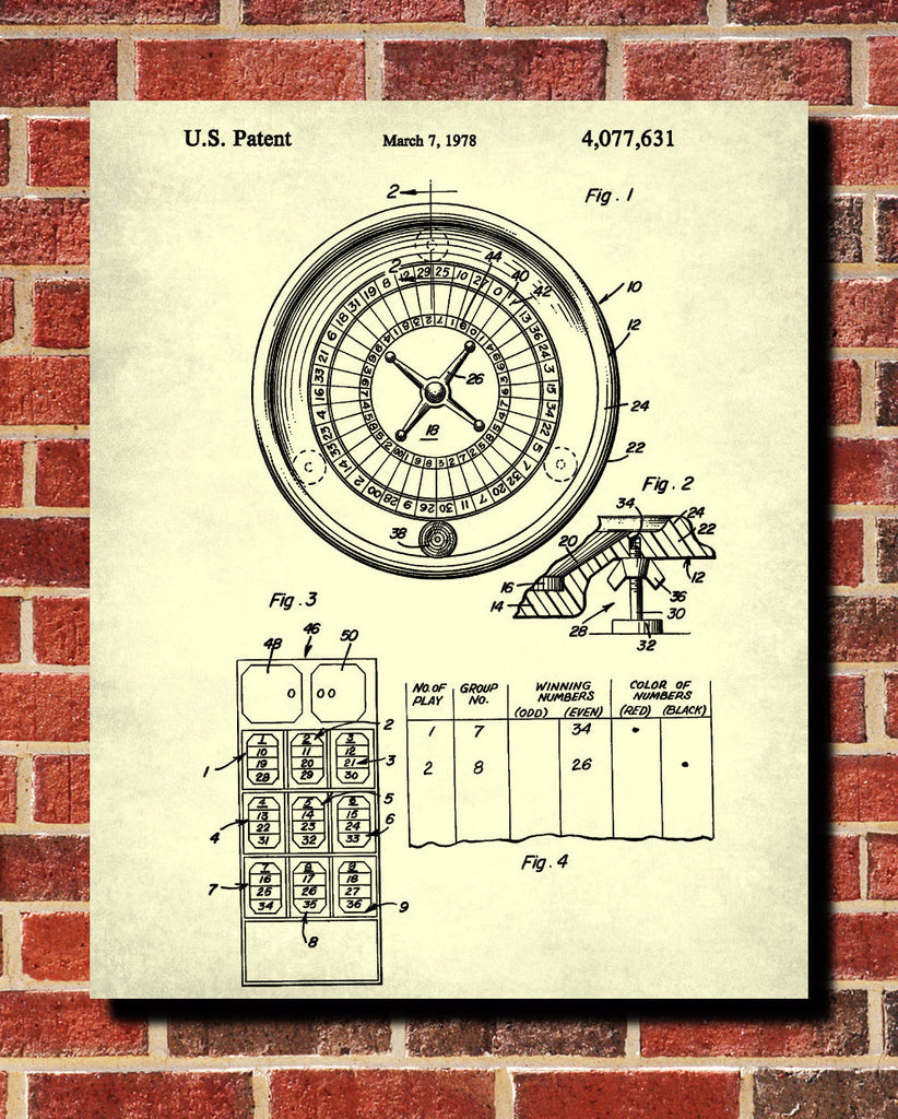 Roulette Wheel Patent Poster Gambling Art Casino Print - OnTrendAndFab