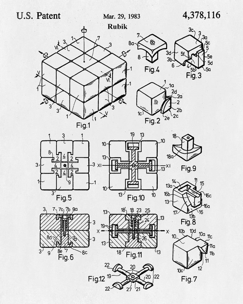 Exploding Cube Blueprint Rubiks Cube Patent Print Puzzle Blueprint Games Poster – GalleryThane