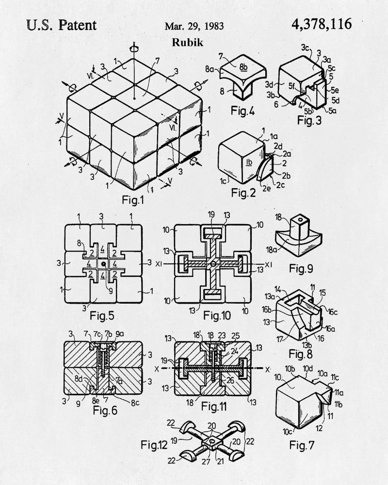 Rubiks Cube Patent Print Puzzle Blueprint Games Poster - OnTrendAndFab
