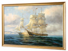 Large American Sailing Ship Maritime Seascape Oil Painting Signed Framed