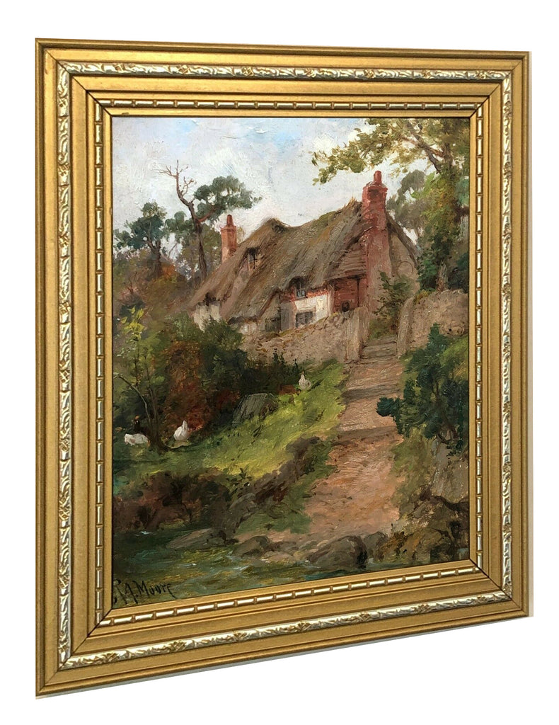 Thatched Cottage English Country Landscape Oil Painting Framed