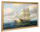 Large American Sailing Ship Maritime Seascape Oil Painting Signed Framed