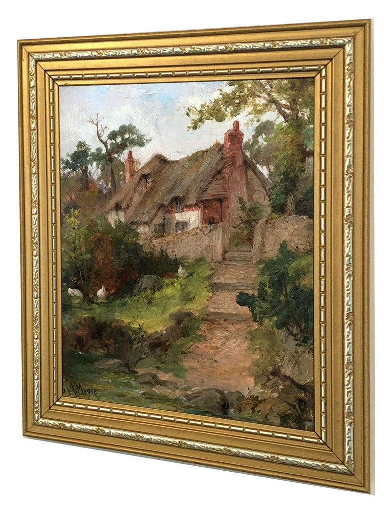 Thatched Cottage English Country Landscape Oil Painting Framed
