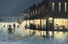 Victorian Night Street Scene Oil painting Framed