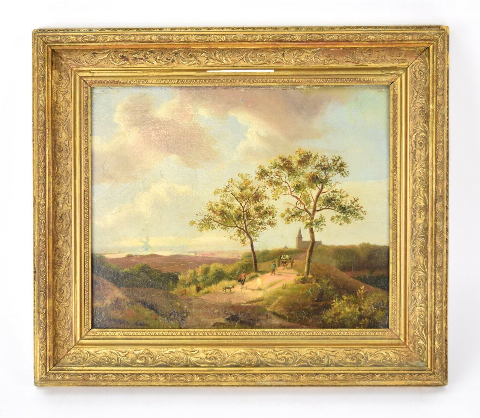 Dutch Landscape 19th Century Oil Painting Framed