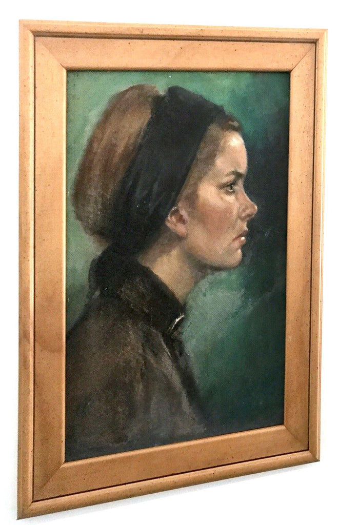 Young Woman Portrait Framed Vintage Oil Painting