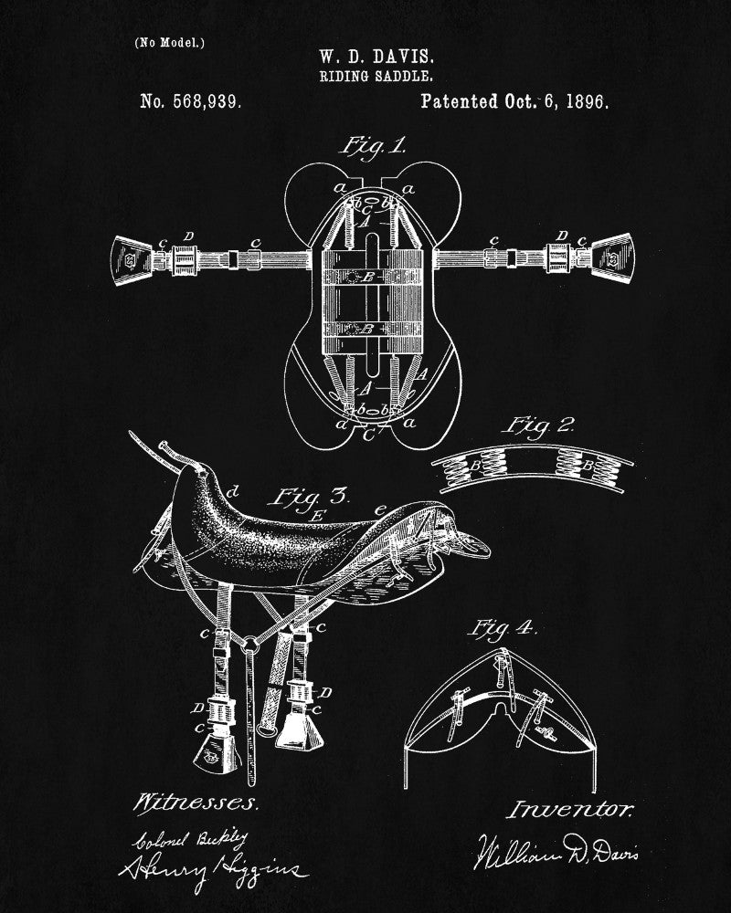 Saddle Patent Print Equestrian Blueprint Horse Poster - OnTrendAndFab