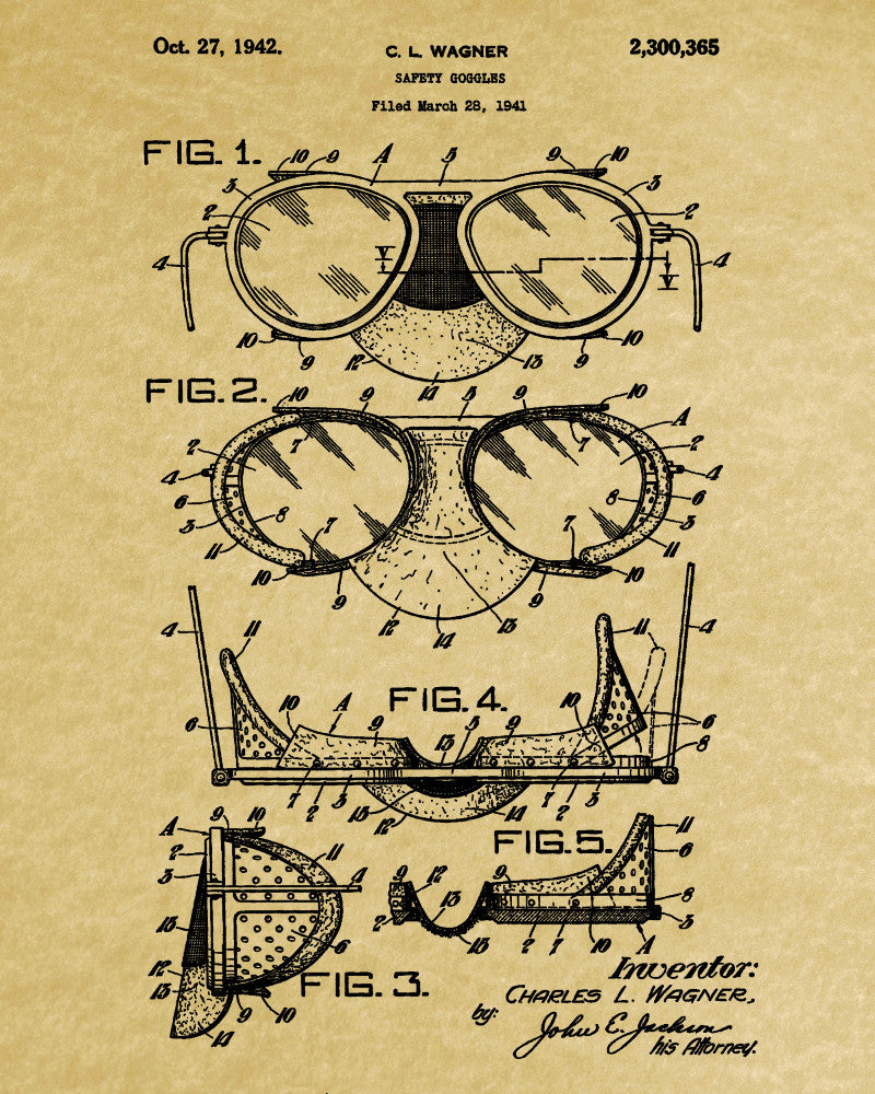 Safety Goggles Patent Print Workshop Blueprint Poster