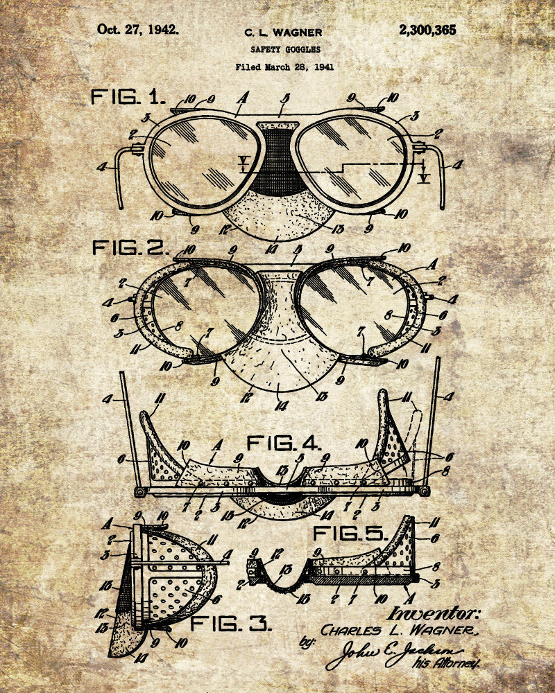 Safety Goggles Patent Print Workshop Blueprint Poster