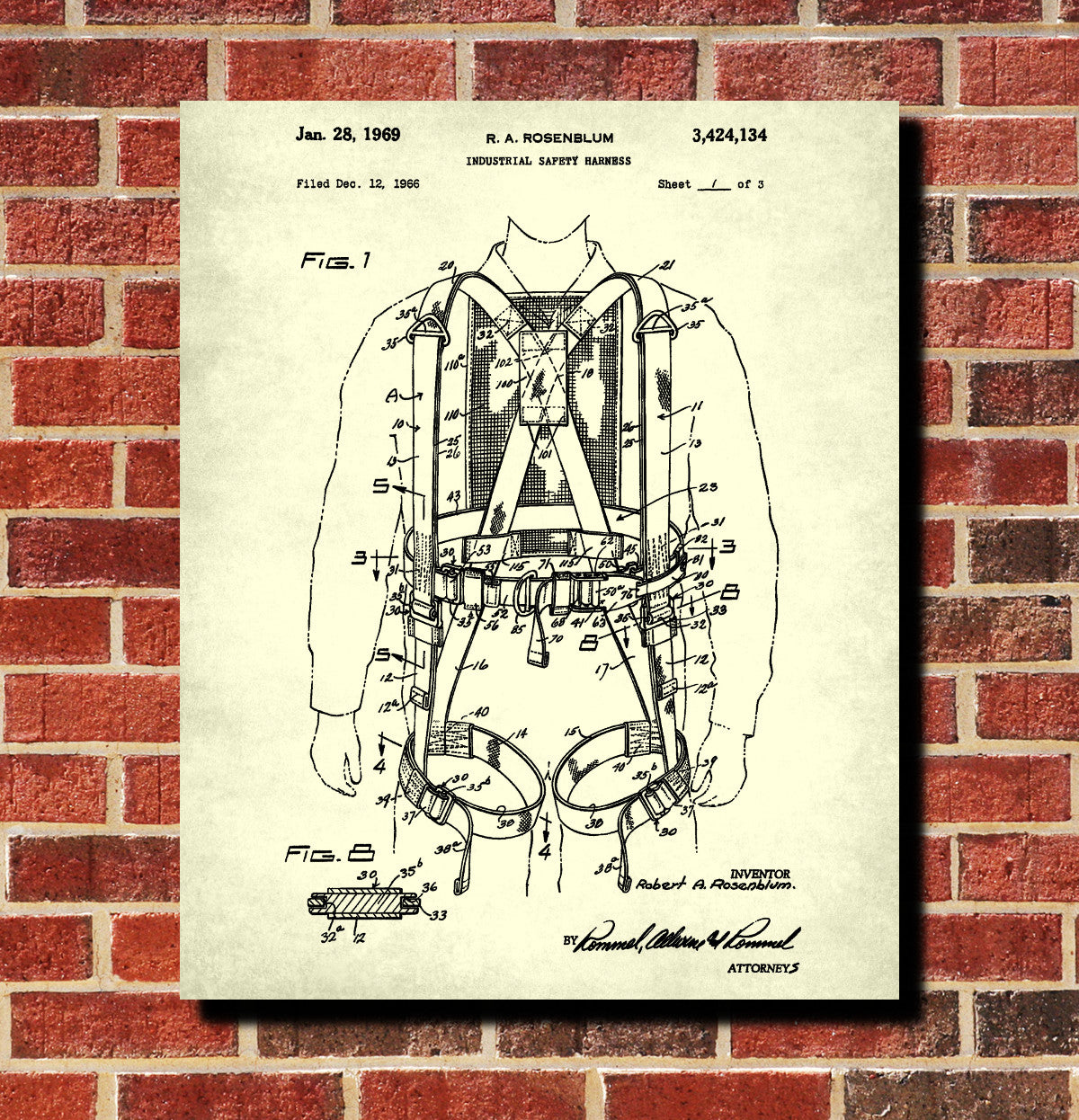 Safety Harness Patent Print Workshop Blueprint Poster