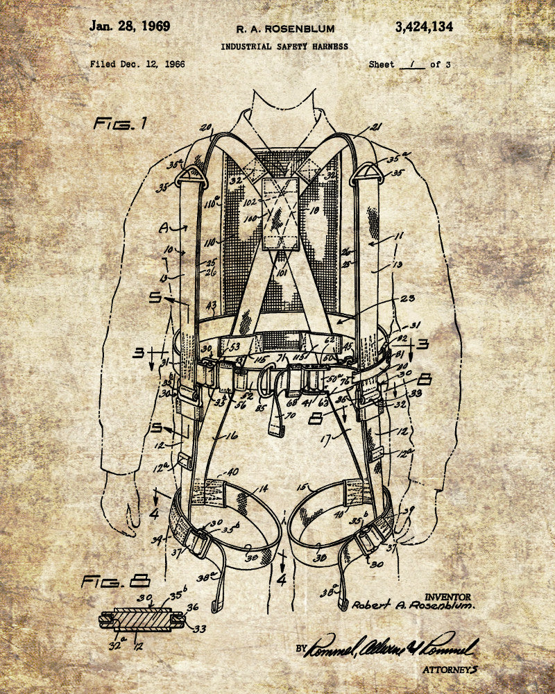 Safety Harness Patent Print Workshop Blueprint Poster