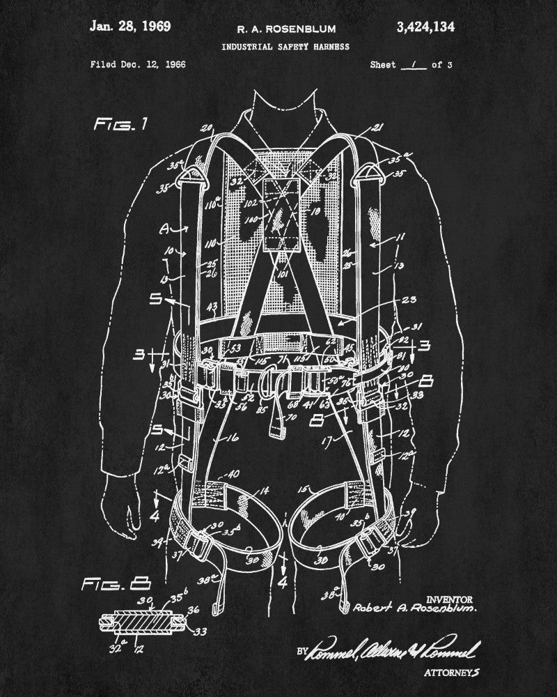 Safety Harness Patent Print Workshop Blueprint Poster