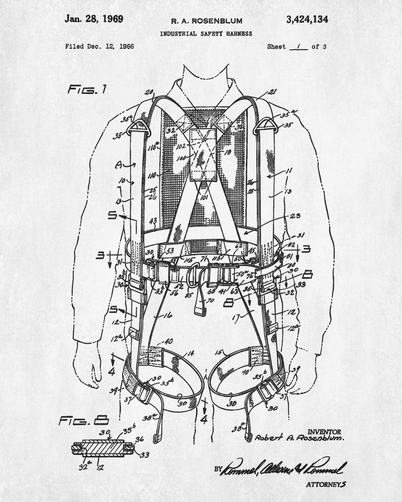 Safety Harness Patent Print Workshop Blueprint Poster