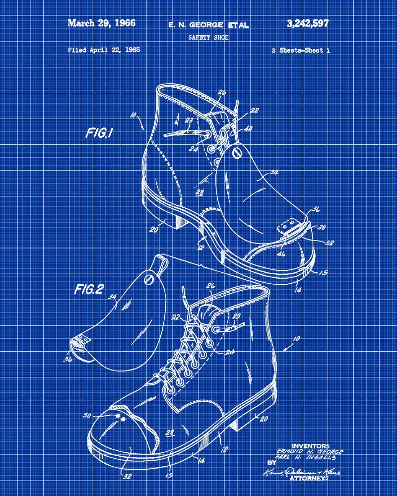 Safety Shoes Patent Print Workshop Blueprint Poster