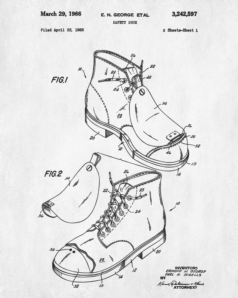 Safety Shoes Patent Print Workshop Blueprint Poster