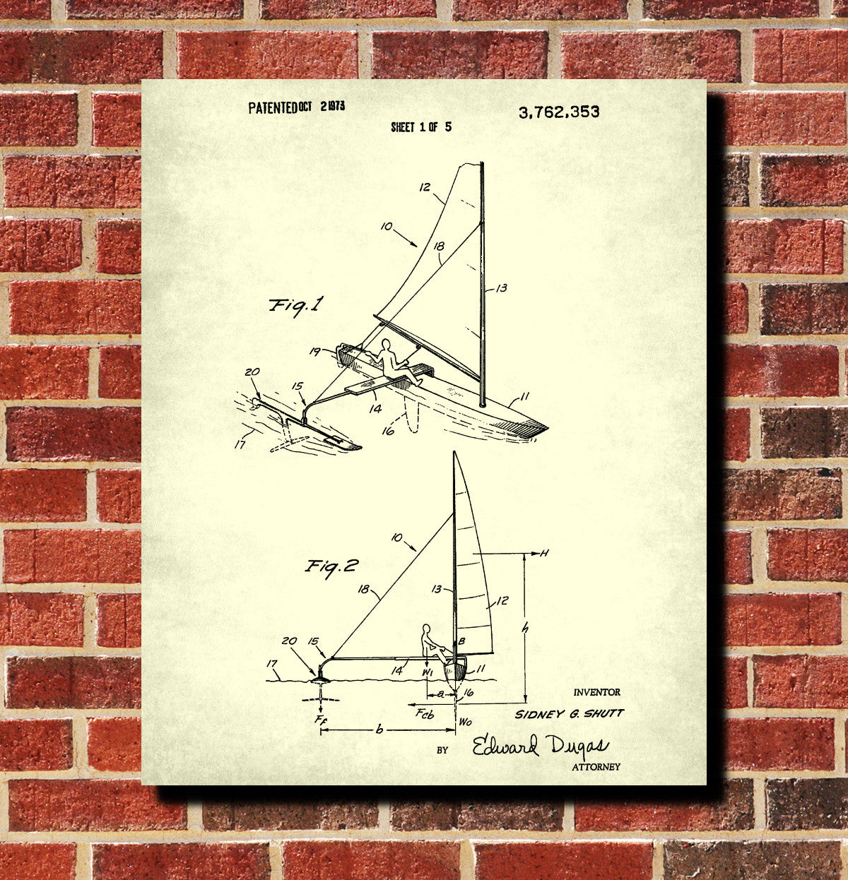 Sail Boat Poster Nautical Patent Print Sailing Poster