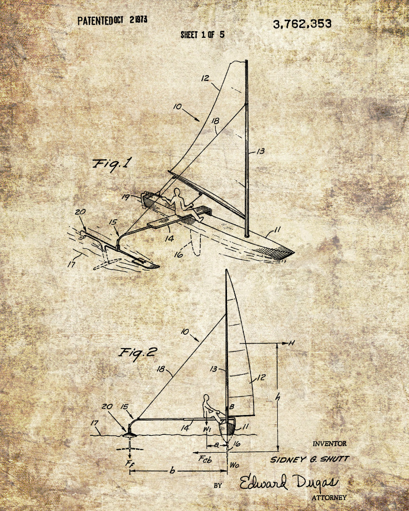 Sail Boat Poster Nautical Patent Print Sailing Poster