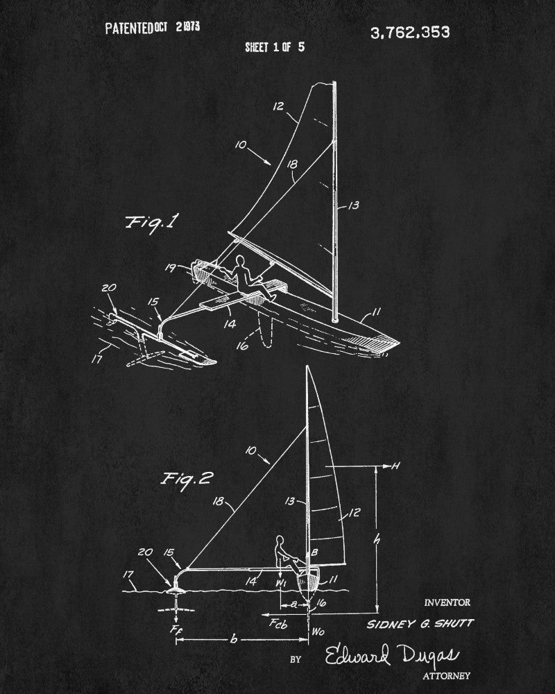 Sail Boat Poster Nautical Patent Print Sailing Poster