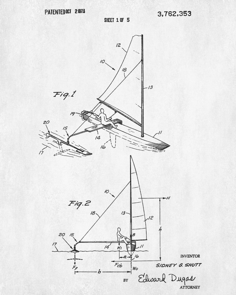 Sail Boat Poster Nautical Patent Print Sailing Poster