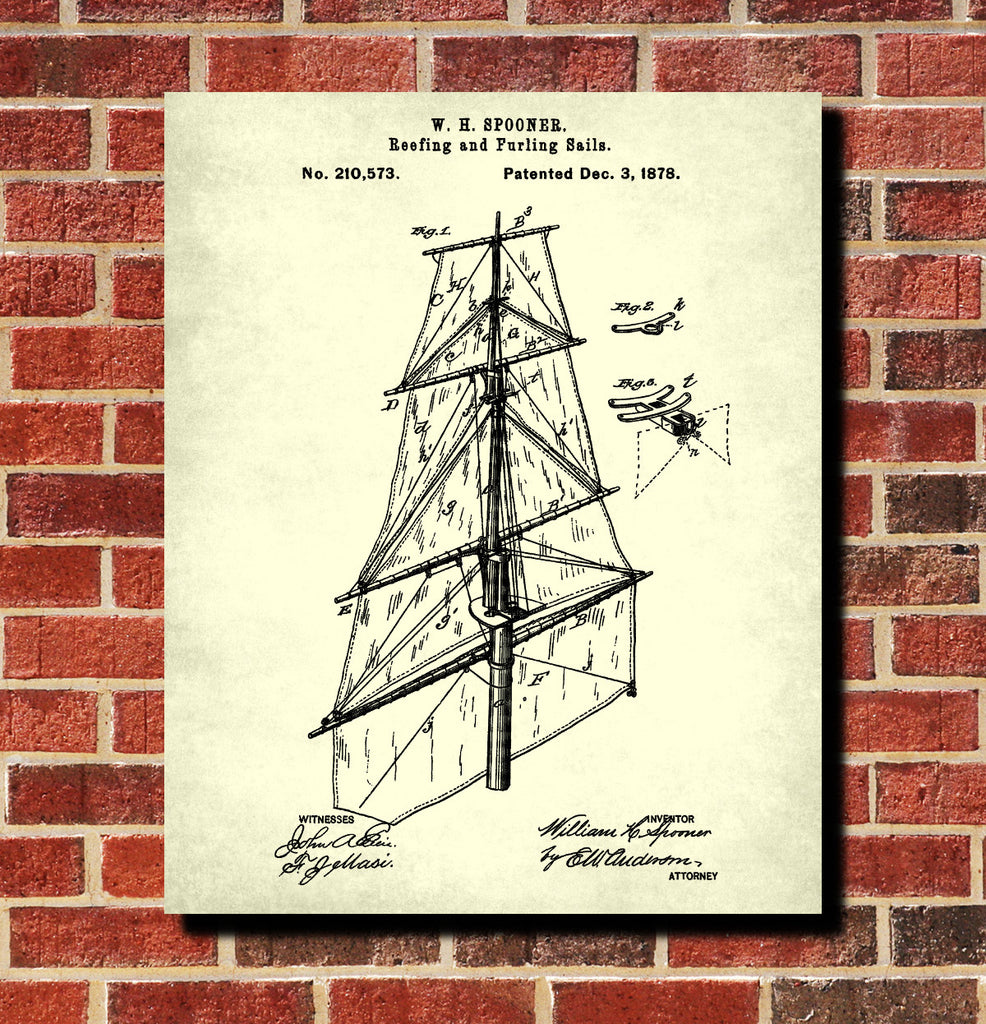 Nautical Poster Sail Rigging Patent Art Sailing Boat Print