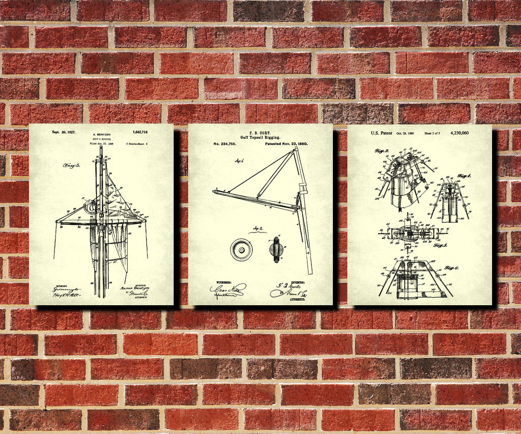 Sail Boat Patents Set 3 Nautical Art Prints Sailing Posters