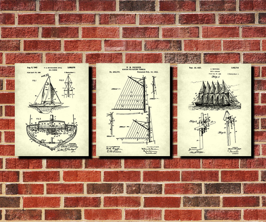 Sail Boat Patents Set 3 Nautical Posters Sailing Art Prints