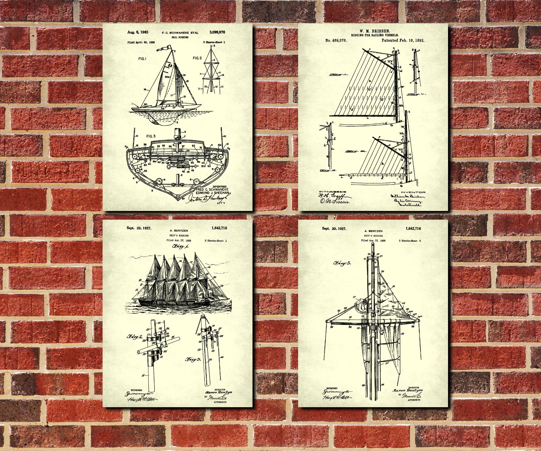 Sail Boat Patents Set 4 Nautical Posters Sailing Art Prints
