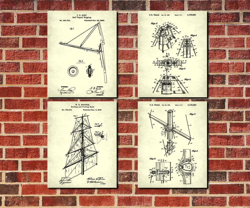 Sail Boat Patents Set 4 Nautical Art Prints Sailing Posters