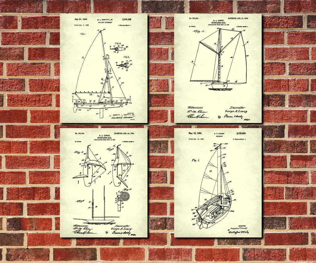 Sailing Posters Set 4 Nautical Art Prints Sail Boat Patents