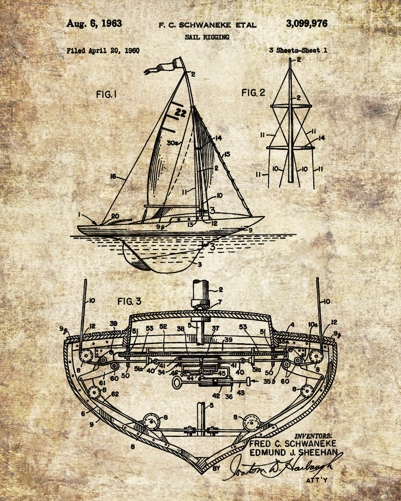 Sail Boat Rigging Patent Nautical Art Print Sailing Poster