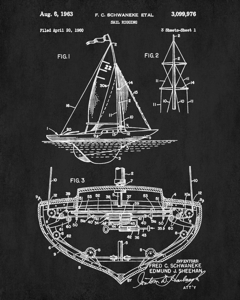 Sail Boat Rigging Patent Nautical Art Print Sailing Poster