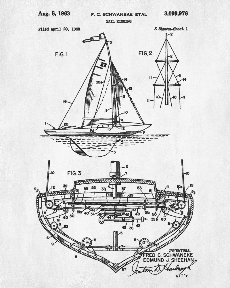 Sail Boat Rigging Patent Nautical Art Print Sailing Poster