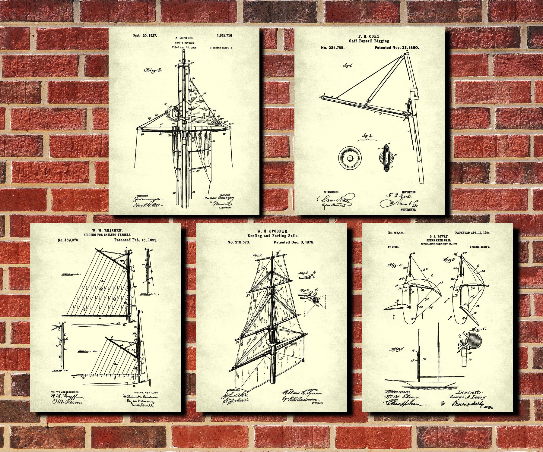 Sailing Patent Prints Set 5 Sail Rigging Posters Sailor Gift
