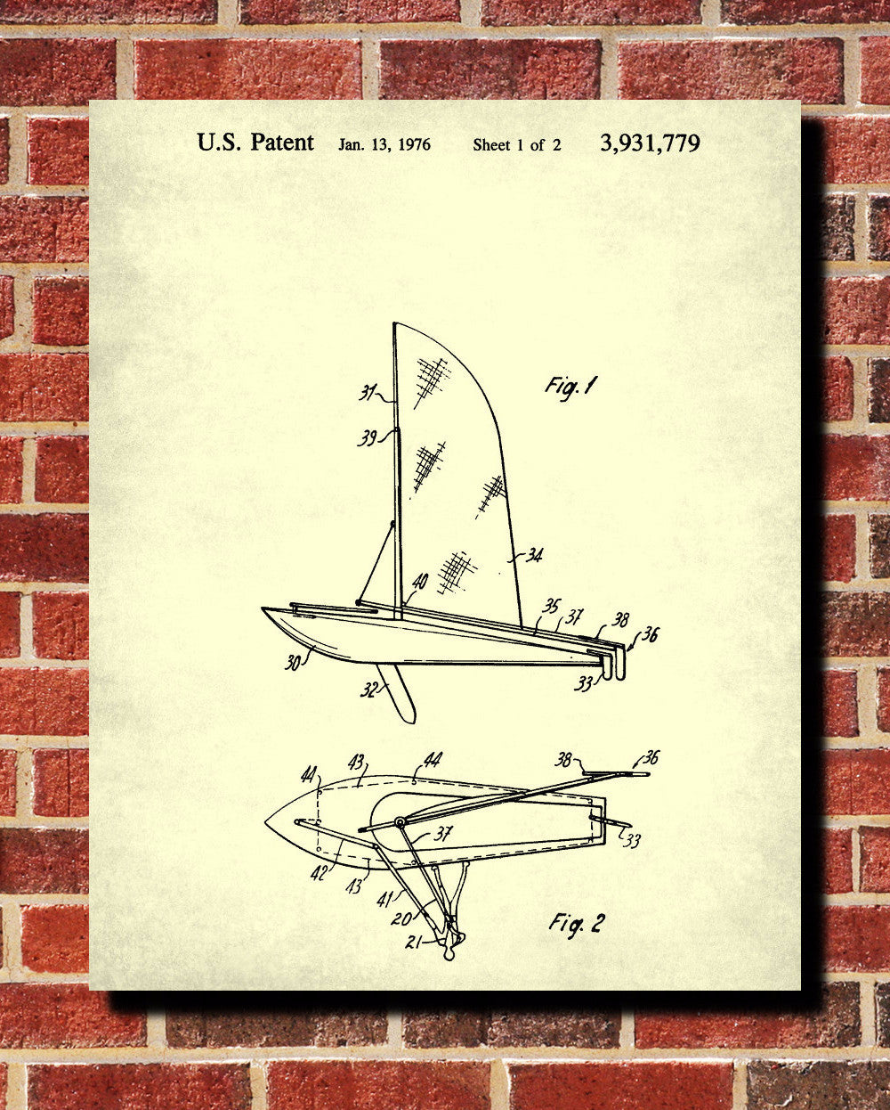 Sail Boat Patent Print Art Nautical Blueprint Sailing Poster - OnTrendAndFab