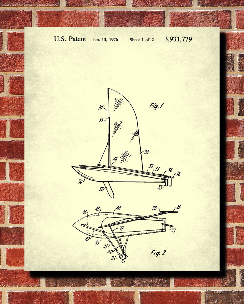 Sail Boat Patent Print Art Nautical Blueprint Sailing Poster - OnTrendAndFab