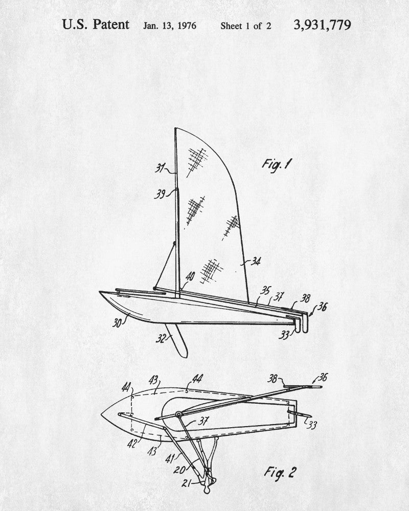 Sail Boat Patent Print Art Nautical Blueprint Sailing Poster - OnTrendAndFab